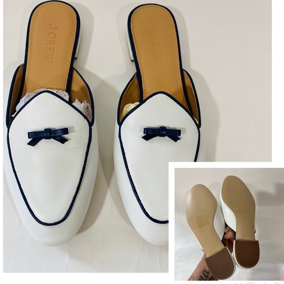J. Crew Shoes - J Crew | White Piped Bow Loafer Mule Slip On 5